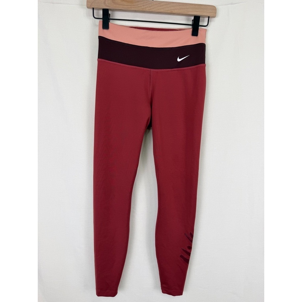 Nike Power 7/8 Colorblock Training Leggings Cedar Red Pink Quartz Size XS BV5737